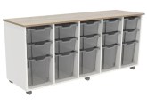Verrijdbare kast laag B176xD53 x H80 cm met laden Wit bovenblad Grey Craft Oak Tangara Groothandel1